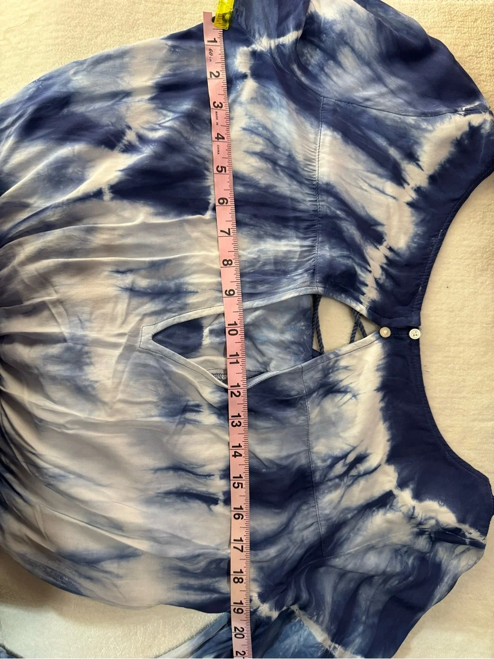 American Eagle Blue White Tie Dye Lace Up Tassel Romper Boho Festival Small